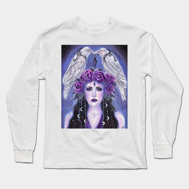 Goddess with white ravens by Renee Lavoie Long Sleeve T-Shirt by ReneeLLavoie